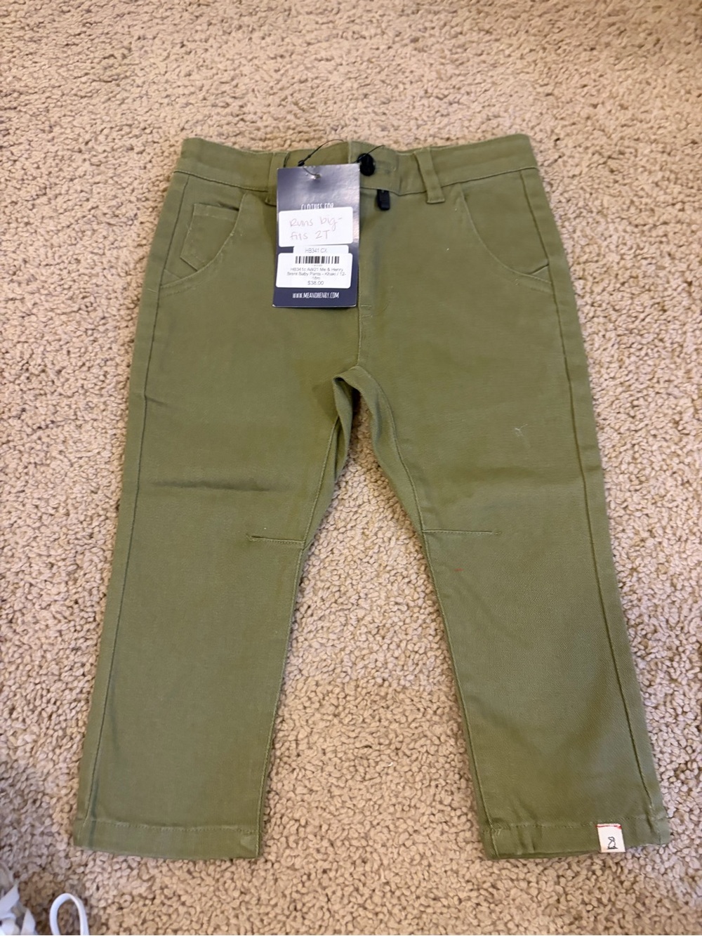 Kids Olive Green Stretch Twill Pants - Me & Henry